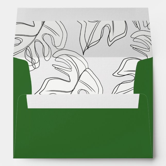 Monstera Black White Botanical Wedding Envelope (Back (Bottom))