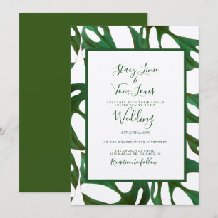 Monstera Botanical Leaf Green Wedding Brown Invitation