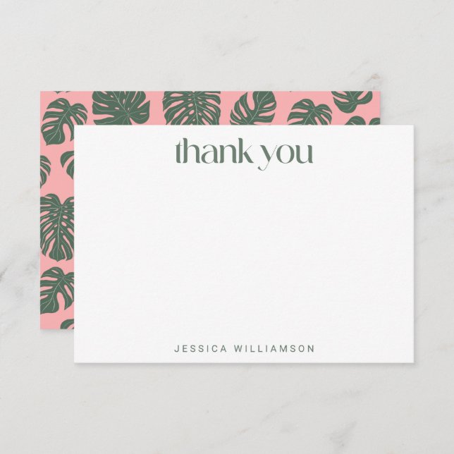 Monstera Botanical Pink Green Custom Bridal Shower Thank You Card (Front/Back)