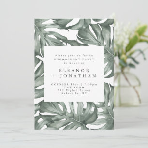 Monstera Botanical Watercolor Engagement Party Invitation