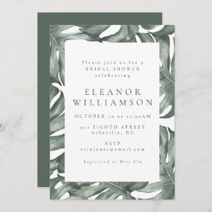 Monstera Botanical Watercolor Green Bridal Shower Invitation