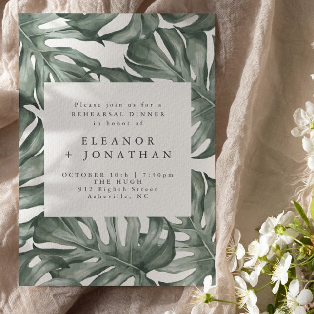 Monstera Botanical Watercolor Green Rehearsal Invitation (Creator Uploaded)