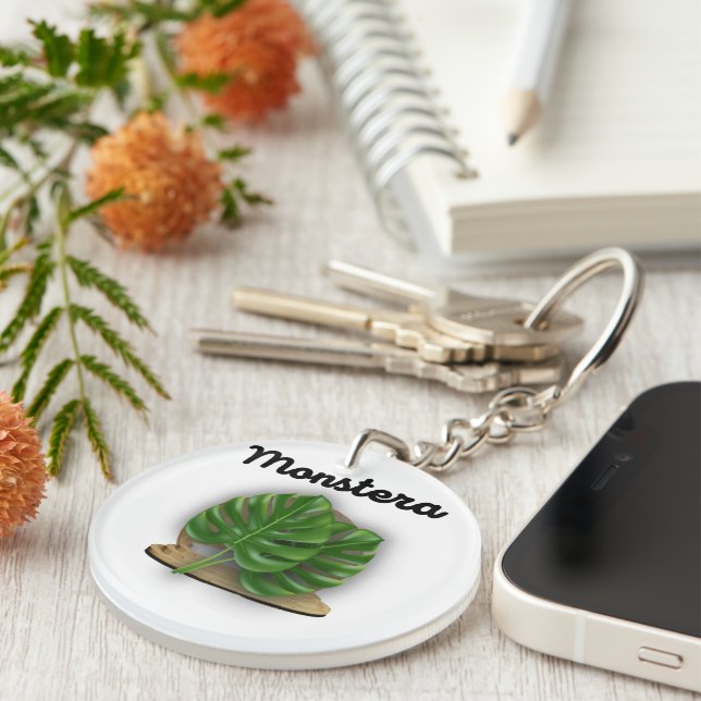 Monstera  Circle Acrylic Keychain (Front Right)
