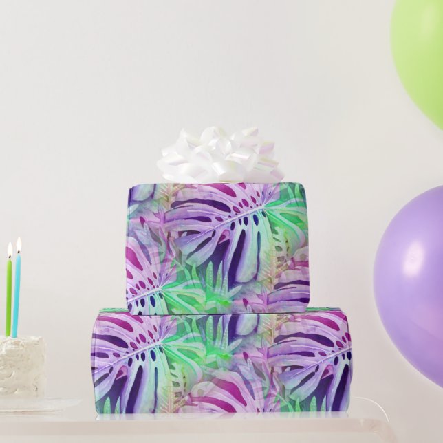 Monstera Colourful Tropical Leaves Wrapping Paper (Party Gifts)
