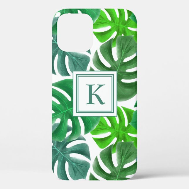Monstera Deliciosa Leaves Pattern Monogrammed Case-Mate iPhone Case (Back)