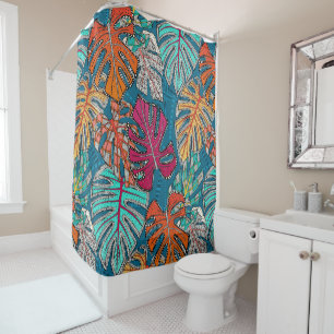 monstera deliciosa peacock shower curtain