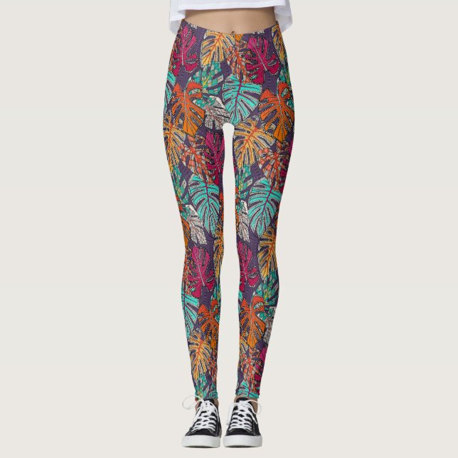 monstera deliciosa plum leggings (Front)