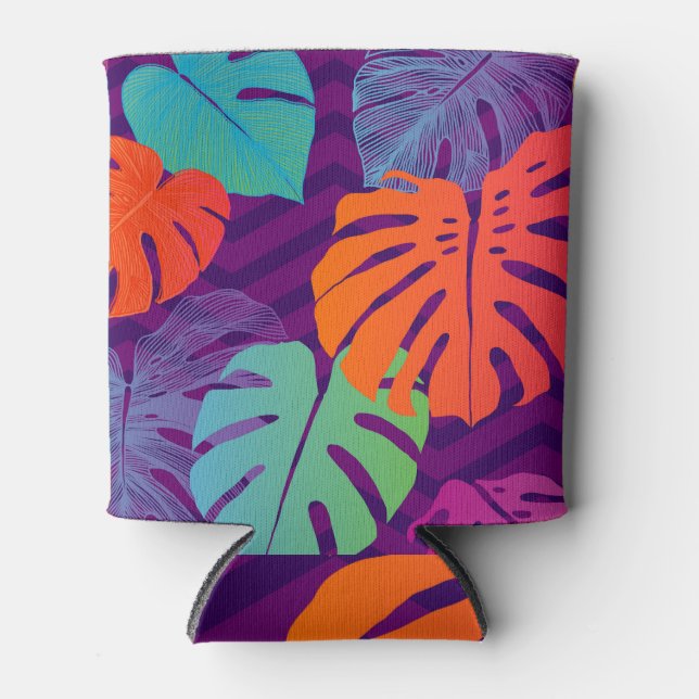 Monstera Deliciosa: Tropical Line Art. Can Cooler (Front)