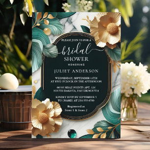 Monstera Emerald Green And Gold Bridal Shower Invitation