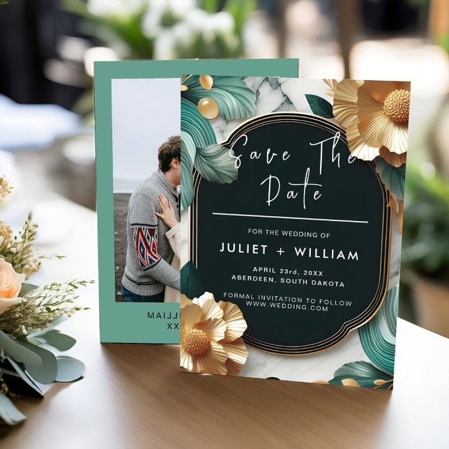 Monstera Emerald Green And Gold Wedding Save The Date (Creator Uploaded)