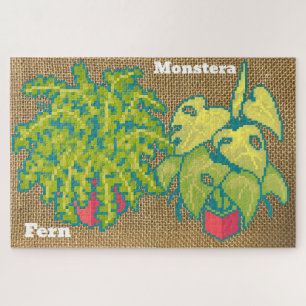 Monstera, Fern Pixelart, Pixel Art Jigsaw Puzzle