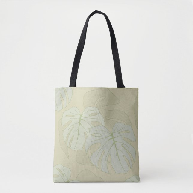 Monstera foliage in soft green tote bag (Front)