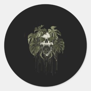 Monstera Funny Skull Plant Lover Nge Gardener Wome Classic Round Sticker