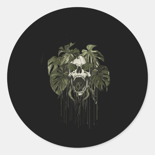 Monstera Funny Skull Plant Lover Nge Gardener Wome Classic Round Sticker (Front)