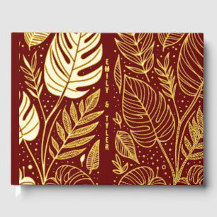 Monstera Gold Foliage Wedding Guest Book