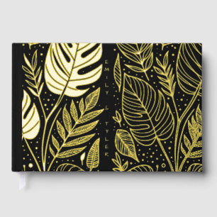 Monstera Gold Foliage Wedding  Guest Book