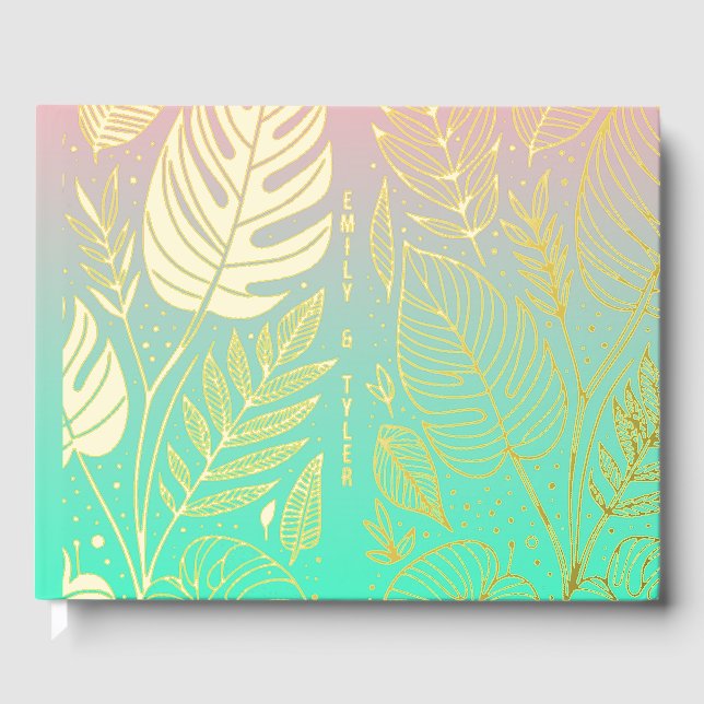 Monstera Gold Foliage Wedding  Guest Book (Front)