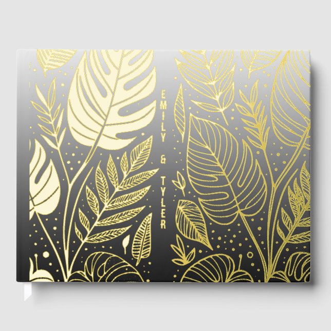 Monstera Gold Foliage Wedding  Guest Book (Front)
