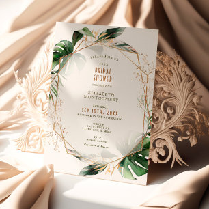 Monstera Gold & Green Bridal Shower Geometric Invitation