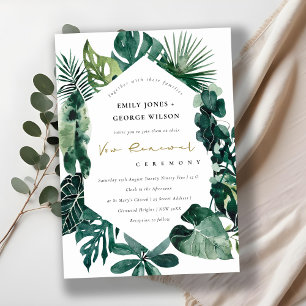 Monstera Green Fauna Hexagonal Vow Renewal Invite