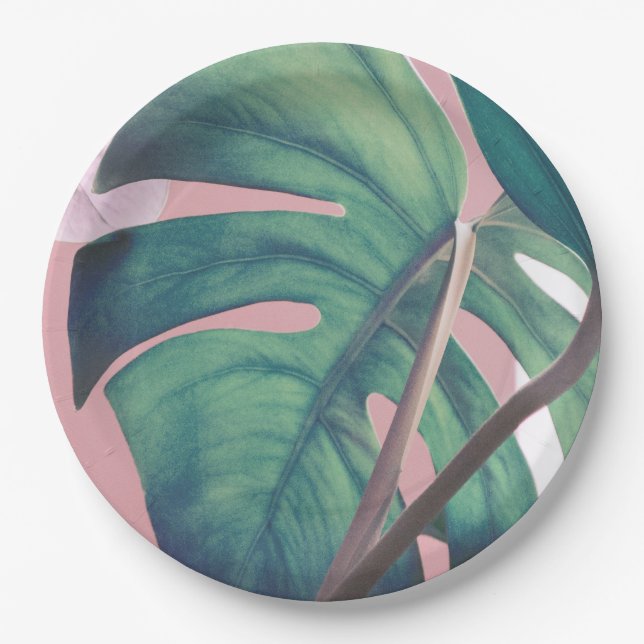 Monstera Green Leaf Paper Plate (Front)