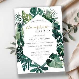 Monstera Green Leafy Hexagonal Couples Shower Card