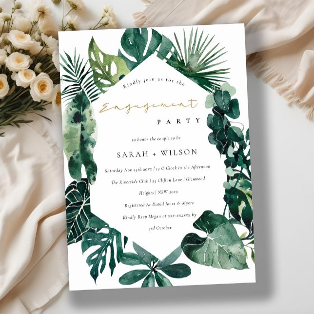 Monstera Green Leafy Hexagonal Engagement Invite (Creator Uploaded)