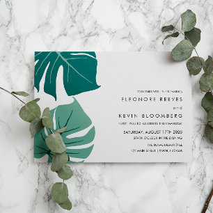 Monstera Green Philodendron leaves Wedding Invitation