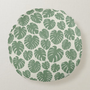 Monstera - Green Round Cushion