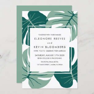 Monstera   Green   Tropical Leaves Frame Wedding Invitation