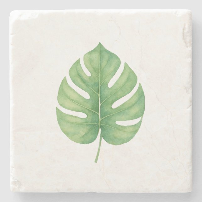 Monstera Gren Leaf Stone Coaster (Front)