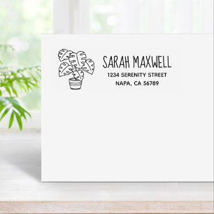 Monstera Houseplant Return Address Rubber Stamp