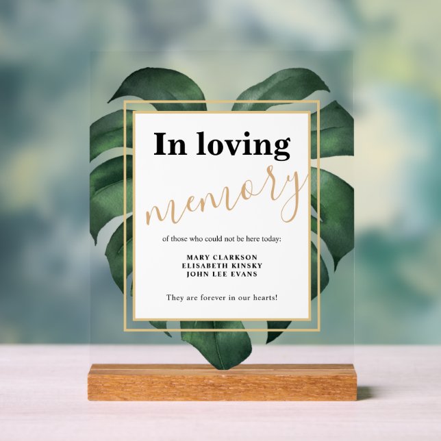 Monstera In loving memory Wedding Acrylic sign  (Neutral)