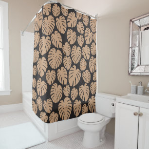 Monstera in Tan and Black Shower Curtain