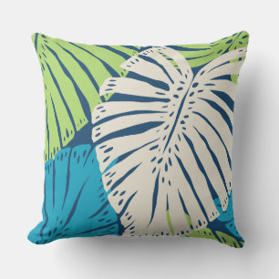 Monstera Jungle Hawaiian Tropical Leaves - Lime Cushion