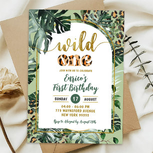 Monstera Jungle Tropical Wild One Boy 1st Birthday Invitation