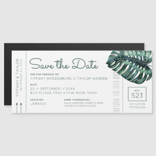 Monstera Leaf Boarding Pass Magnet Save the Date