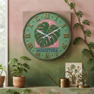 Monstera Leaf Botanical Large Clock