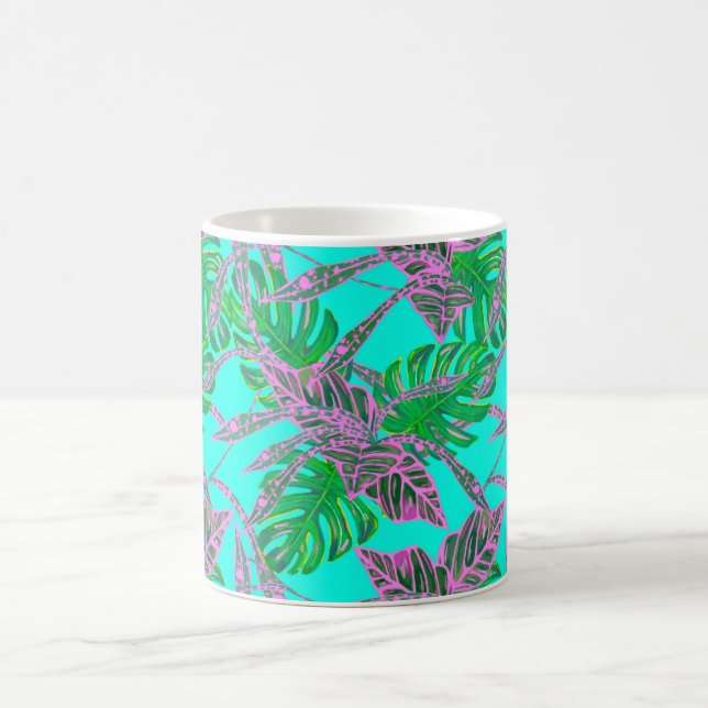 Monstera leaf coleus tropical turquoise pink coffee mug (Center)
