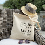 Monstera Leaf Destination Wedding Welcome Tote Bag<br><div class="desc">Welcome guests to your destination wedding with these chic and modern personalised tote bags. Design features a dark green monstera leaf illustration with your wedding destination aligned at the right (shown with Cabo San Lucas) in classic serif lettering. Add your names beneath in handwritten cursive script, as well as the...</div>