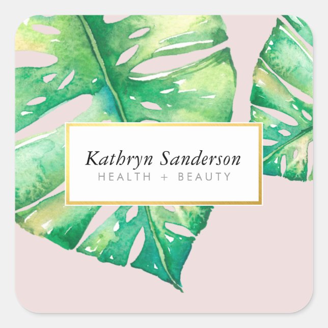MONSTERA LEAF eco floral stylish illustration Square Sticker (Front)