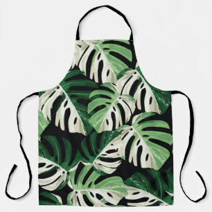 Monstera Leaf Exotic Black Pattern Apron