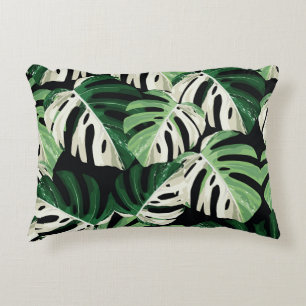 Monstera Leaf Exotic Black Pattern Decorative Cushion