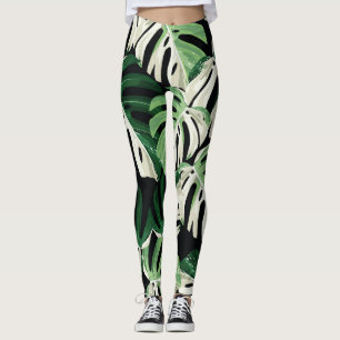 Monstera Leaf Exotic Black Pattern Leggings