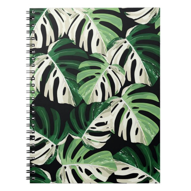 Monstera Leaf Exotic Black Pattern Notebook (Front)