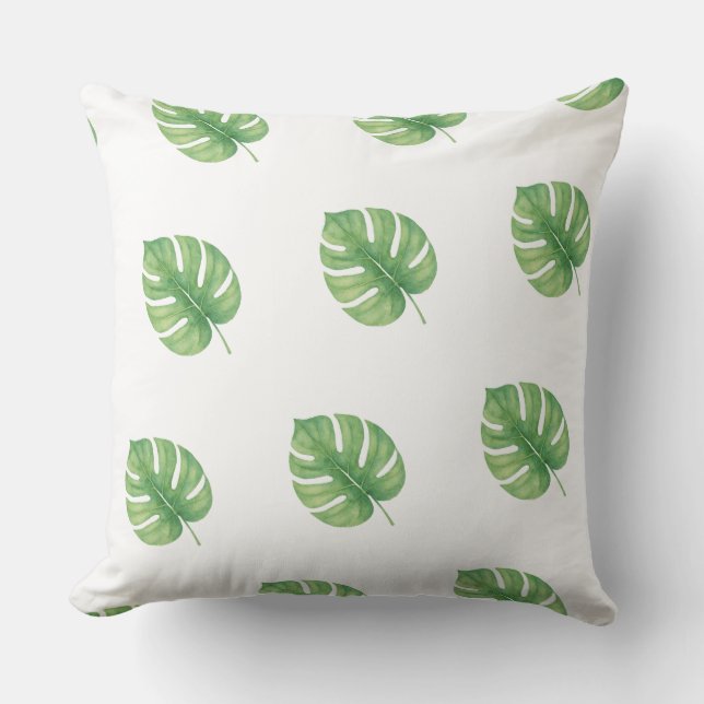 Monstera Leaf Green Design.  Cushion (Front)