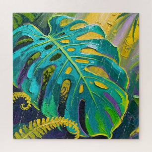 Monstera Leaf Jungle Rain Jigsaw Puzzle