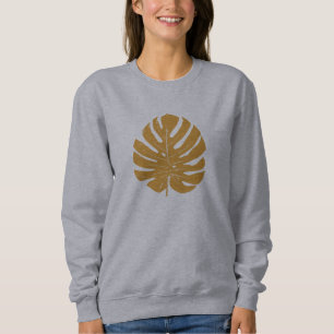 Monstera Leaf Nature Drawing in Mustard Yellow  Sweatshirt