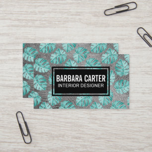Monstera Leaf Pattern Leather Texture Business Card
