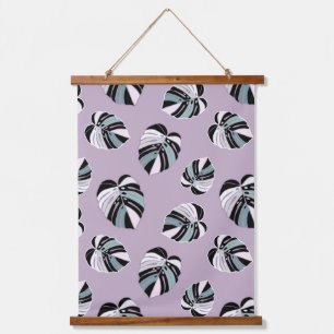 Monstera Leaf Pattern - Purple Green Black White Hanging Tapestry